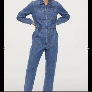 H&M Denim Zip Front Blue Boiler Jumpsuit Sz 6